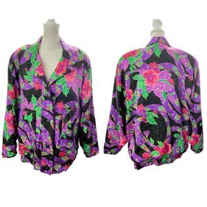 Vintage SILKWORMS Women Jacket Size XL Multicolor High Fashion Bomber Floral